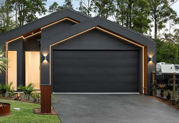 Steel-Line sectional garage door on modern home